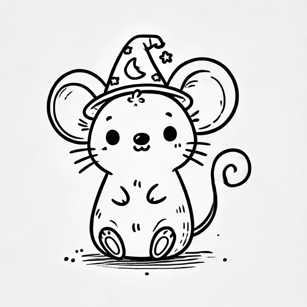 Ausmalbild - Die kleine Zaubermaus - Maus, Zauberhut, Magie, Tier