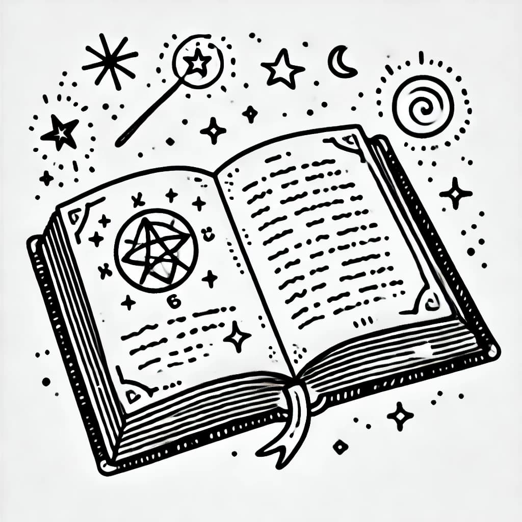 Ausmalbild - Magisches Zauberbuch - Buch, Magie, Zauberspruch, Fantasy