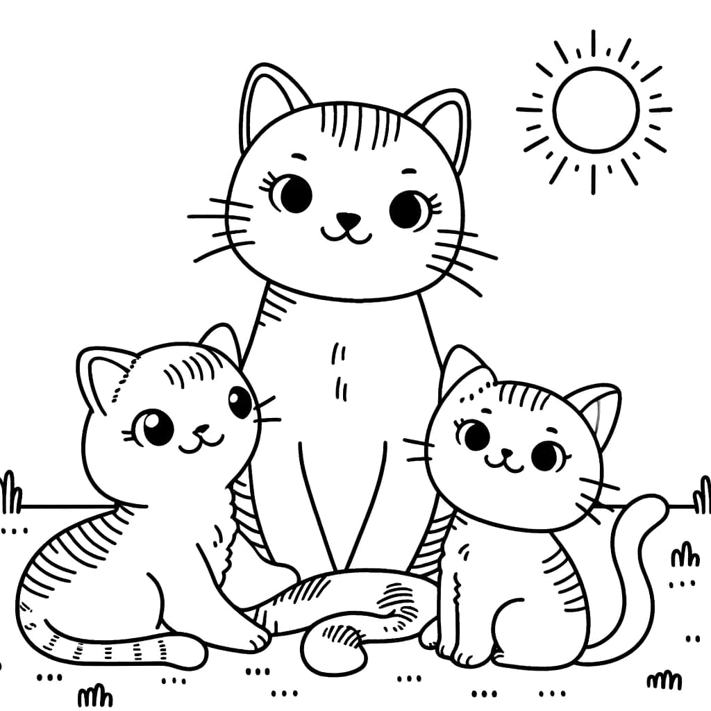 Ausmalbild - Familie Katze - Katze, Familie, Kätzchen, Tiere