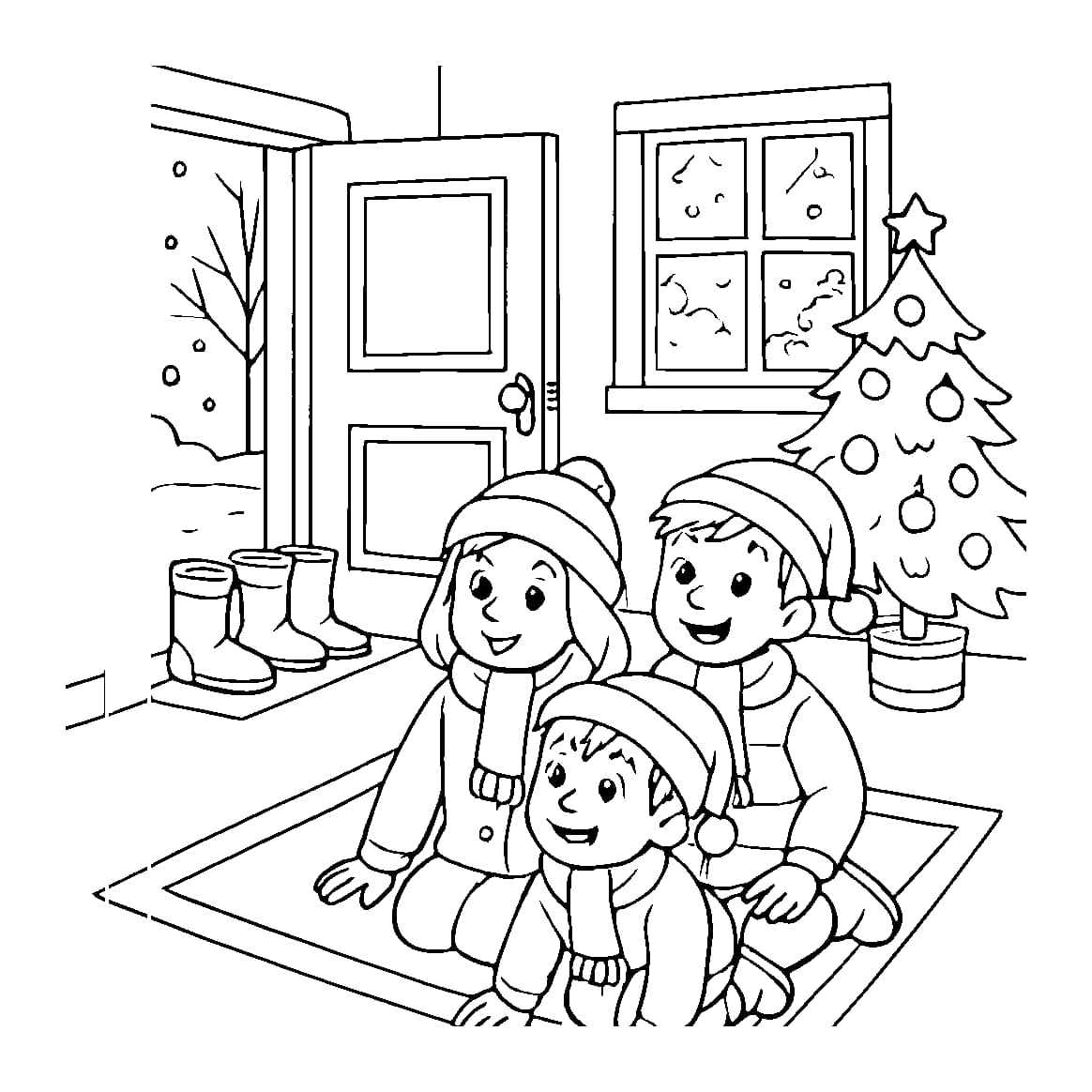 Ausmalbild - Kinder warten auf den Nikolaus - Nikolaus, Kinder, Geschenke