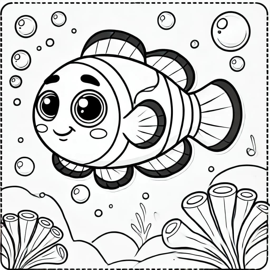 Ausmalbild - Clownfisch im Meer - Clownfisch, Meer, Korallen, Fische