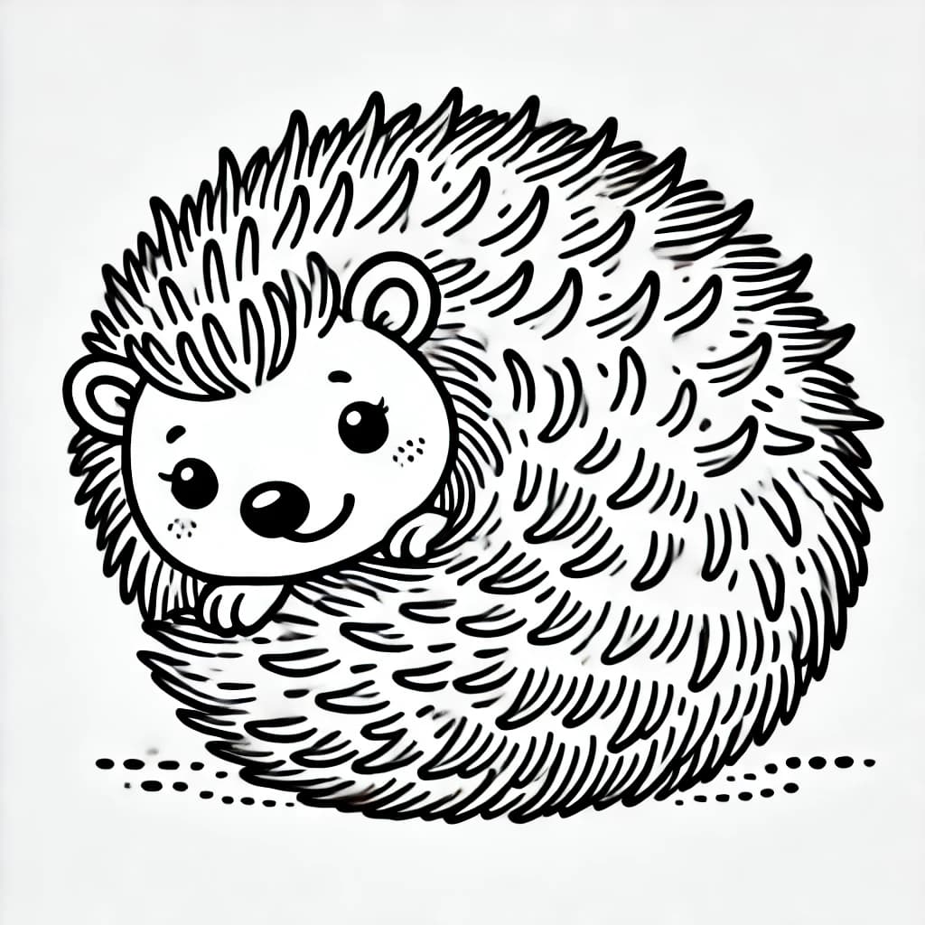 Ausmalbild - Stacheliger Igel rollt sich ein - Igel, Stacheln, Kugel, Natur