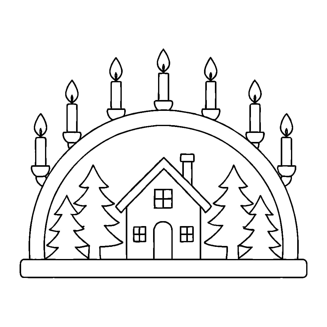 Ausmalbild - Schwibbogen mit Kerzen - Advent, Schwibbogen, Kerzen, Fenster