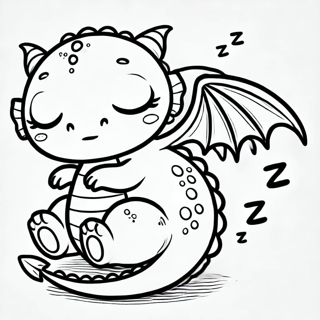 Ausmalbild - Schlafender Drache - Drache, Schlafen, Fantasie, Flügel