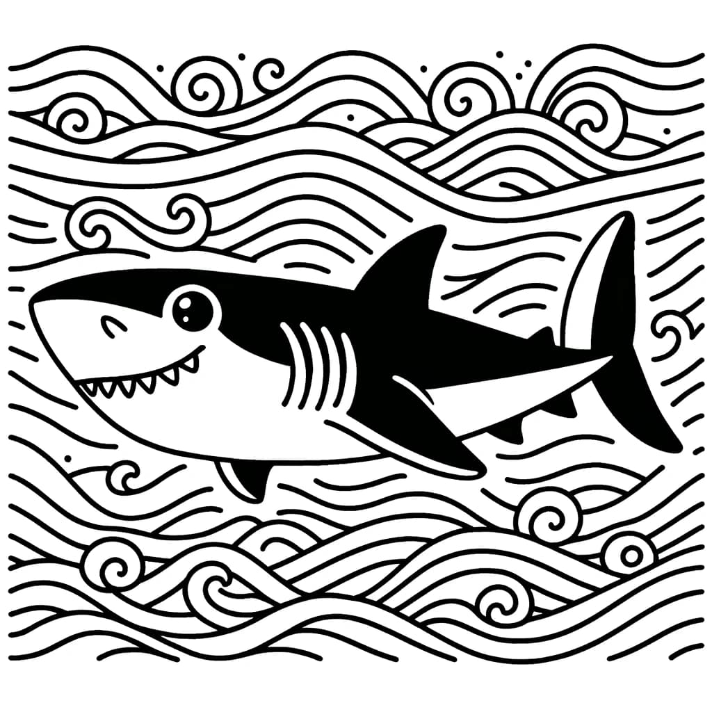 Ausmalbild - Der freundliche Hai - Hai, Meer, Unterwasser, Tiere