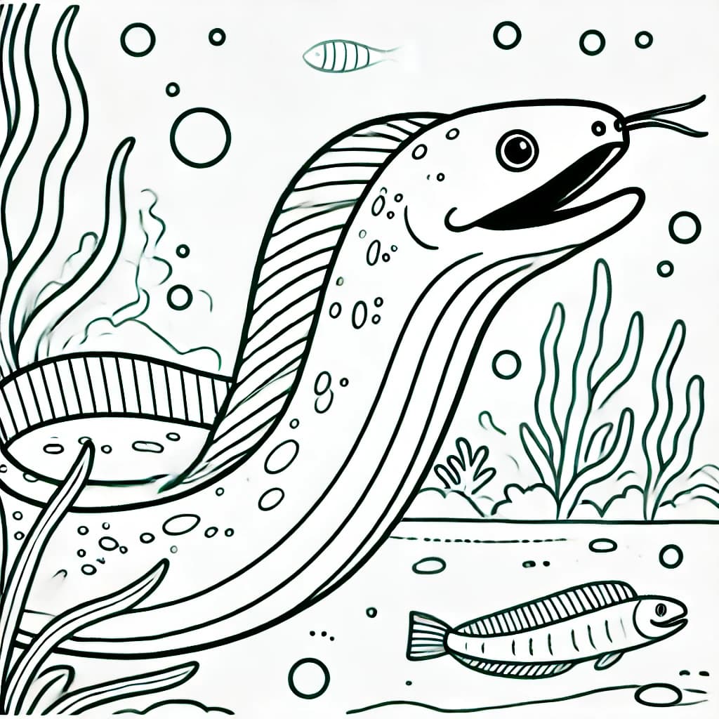 Ausmalbild - Nasenmuräne im Meer - Muräne, Fisch, Meer, Wasser