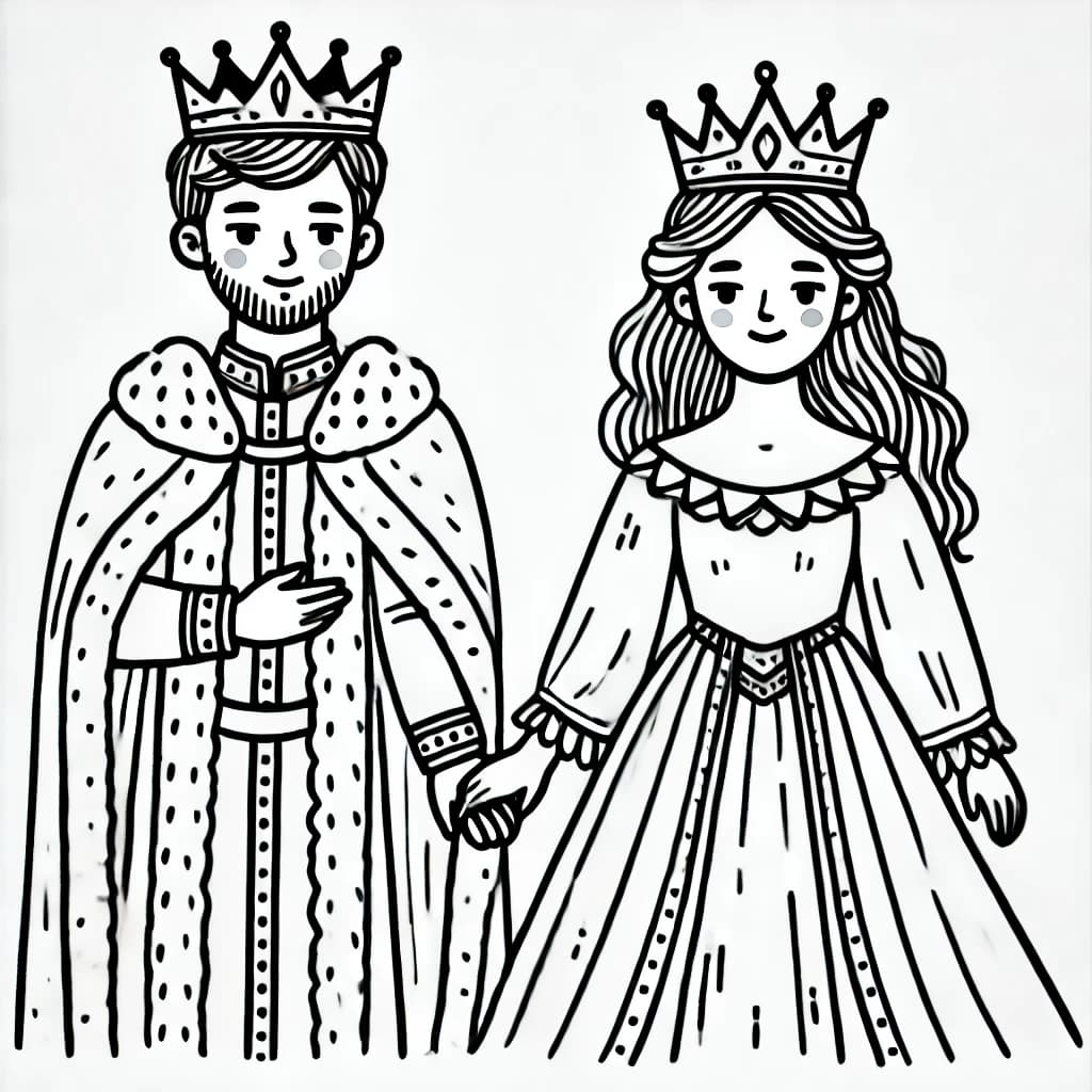 Ausmalbild - Ein königliches Paar - König, Königin, Krone, Märchen