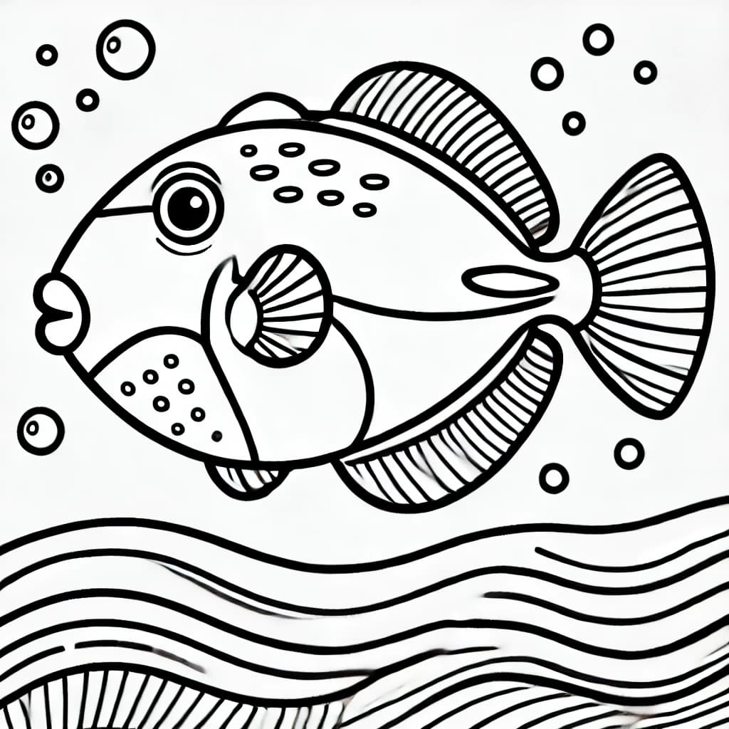 Ausmalbild - Drückerfisch im Meer - Drückerfisch, Fisch, Meer, Unterwasser