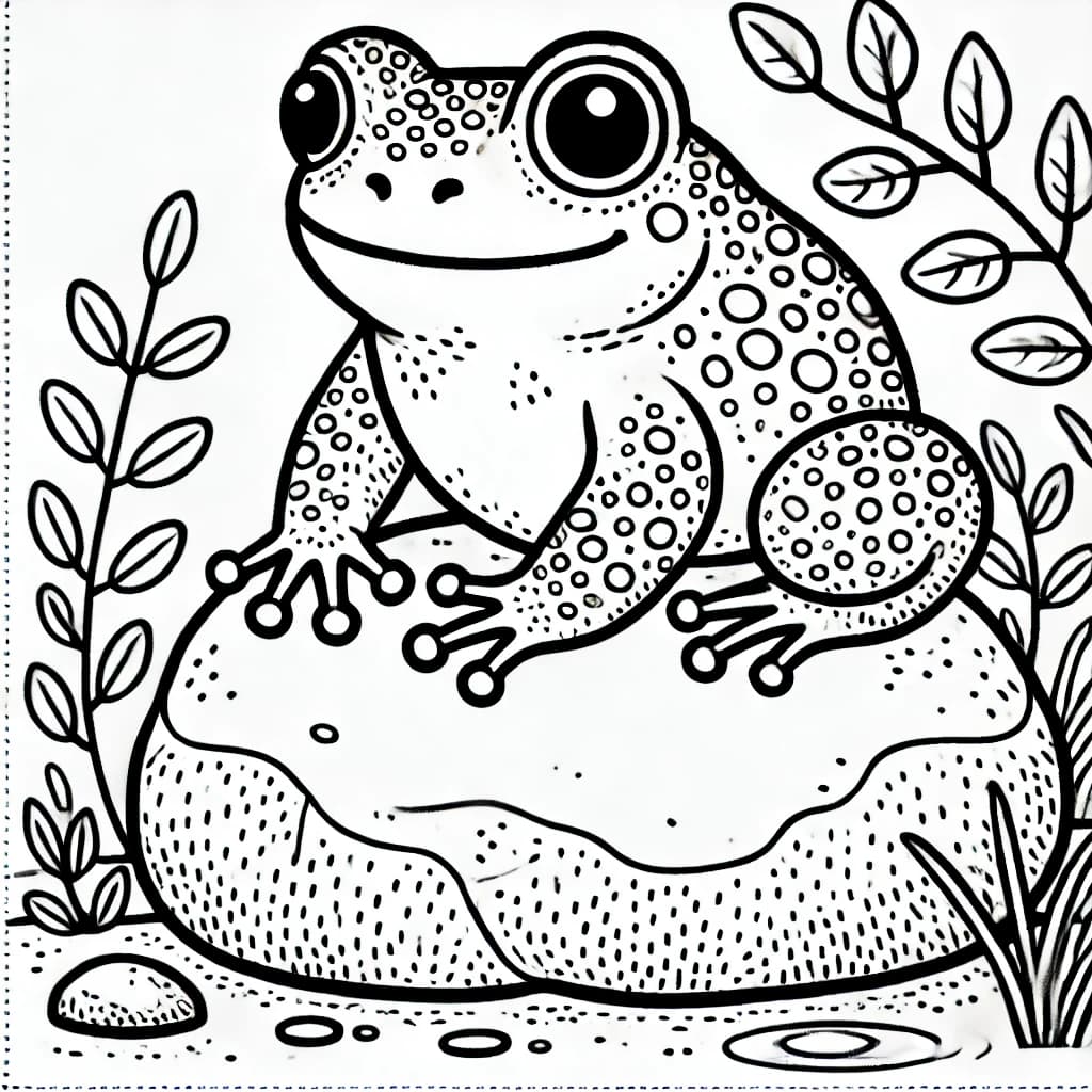 Ausmalbild - Vietnamesischer Moosfrosch auf einem Stein - Frosch, Amphibien, Moosfrosch, Natur