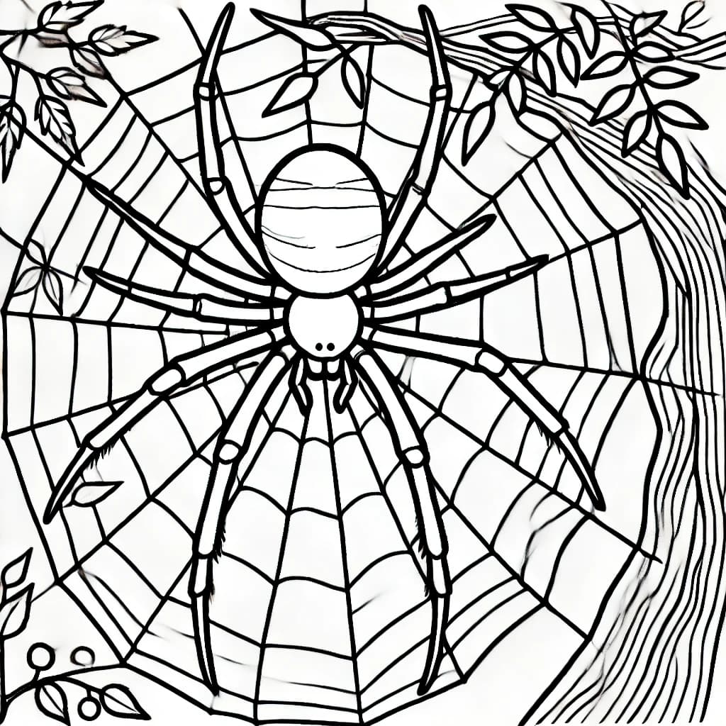 Ausmalbild - Japanische Spinnenspinne im Netz - Spinne, Netz, Japan, Insekt