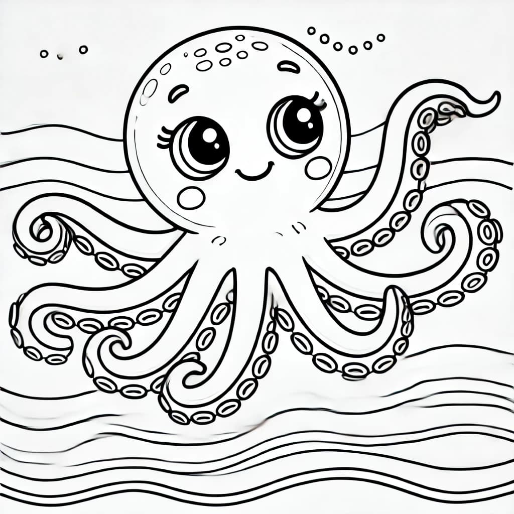 Ausmalbild - Neugierige Krake - Krake, Ozean, Tentakel, Meer