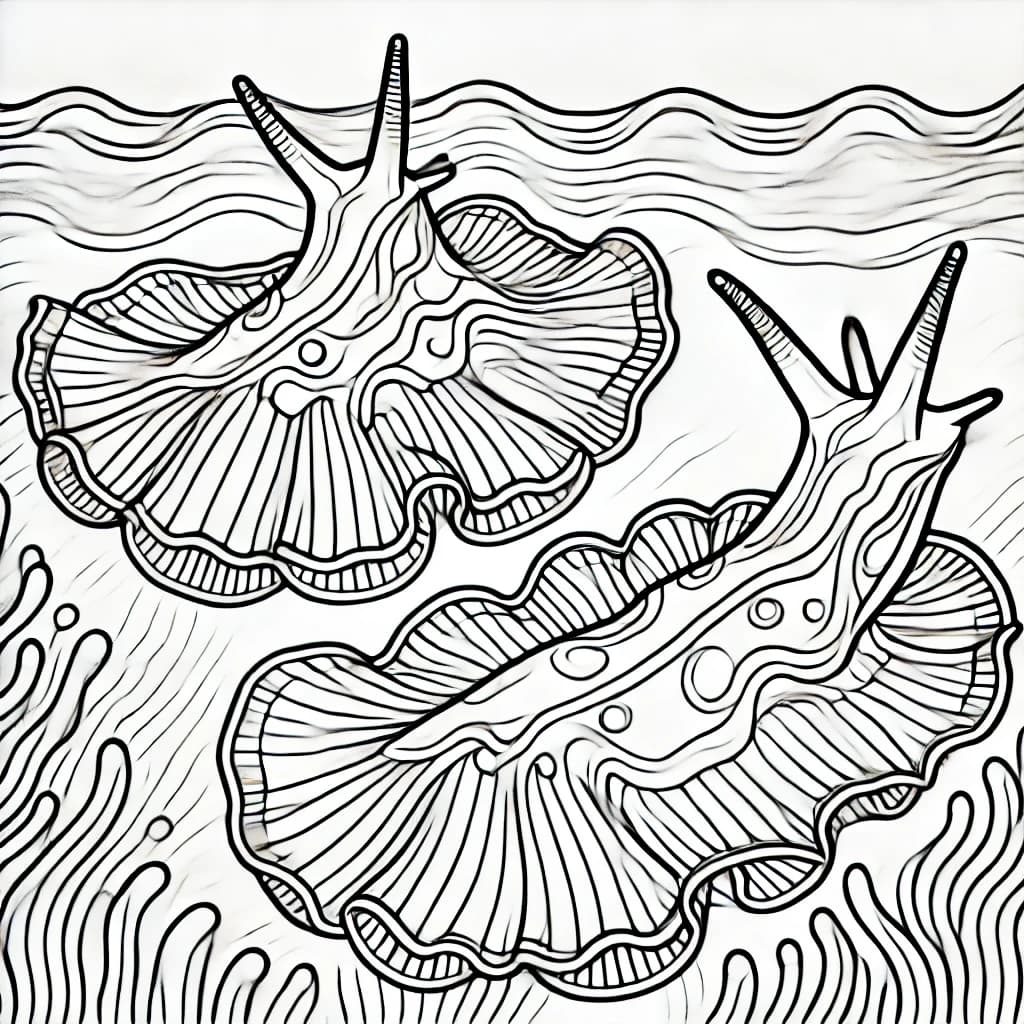 Ausmalbild - Zwei Spanische Tänzerinnen (Nacktschnecken) - Nacktschnecke, Unterwasser, Wirbellose, Meer