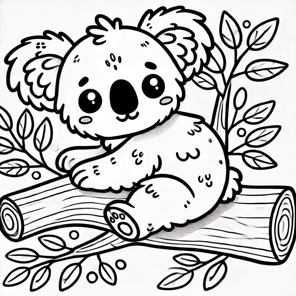 Ausmalbild - Koala auf einem Baum - Koala, Baum, Äste, Blätter