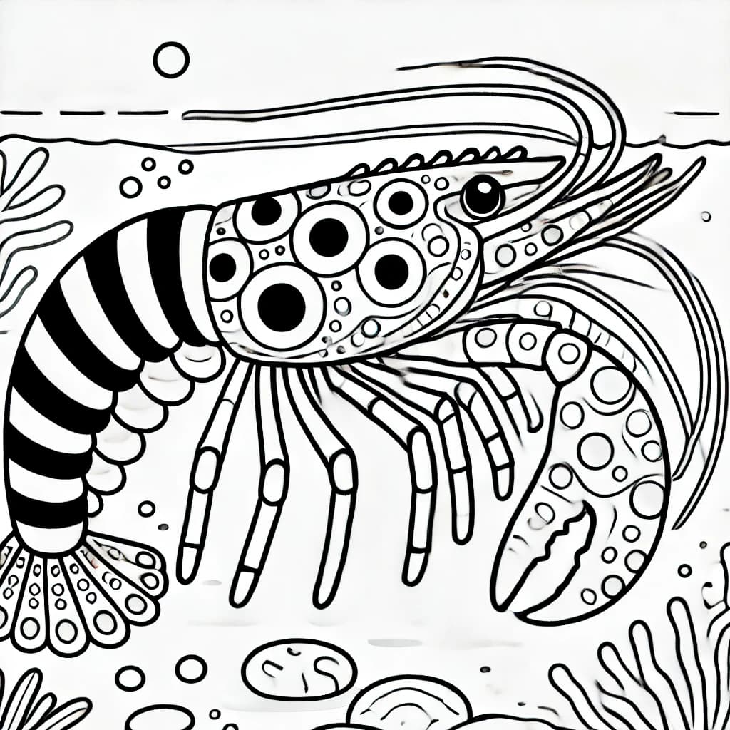 Ausmalbild - Harlekin-Garnele im Ozean - Harlekin-Garnele, Krustentiere, Meer, Ozean