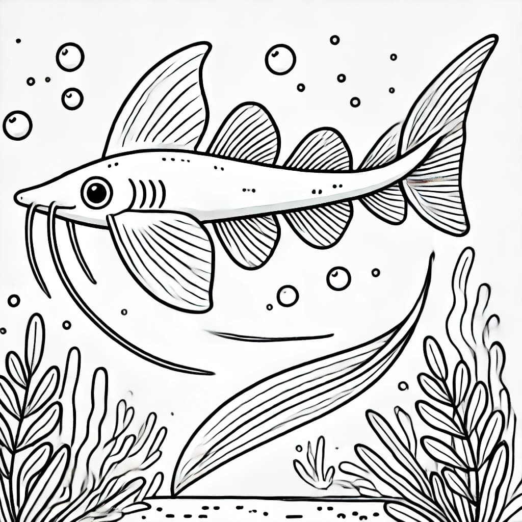 Ausmalbild - Geistermesserfisch im Wasser - Fische, Unterwasser, Geistermesserfisch, Meer