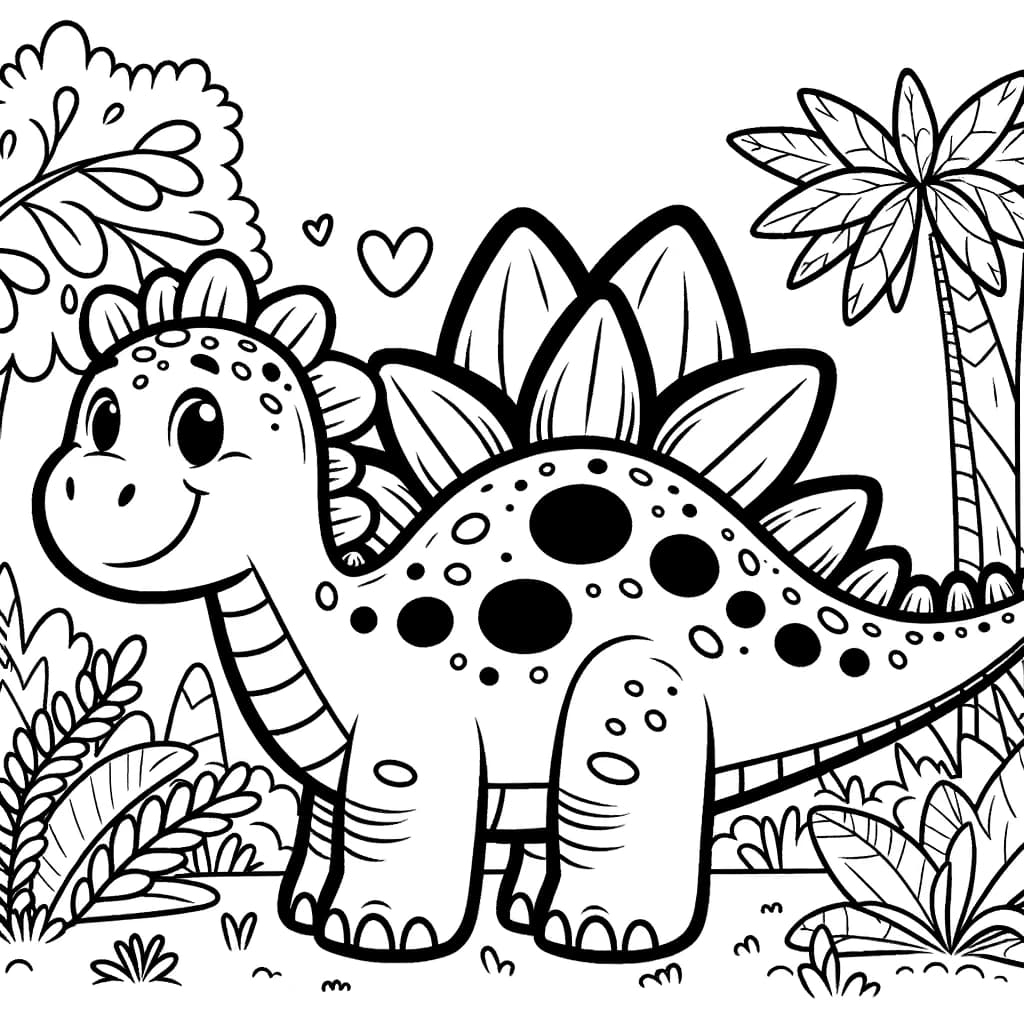 Ausmalbild - Der fröhliche Stegosaurus - Stegosaurus, Dinosaurier, prähistorische Pflanzen, Ausmalbild