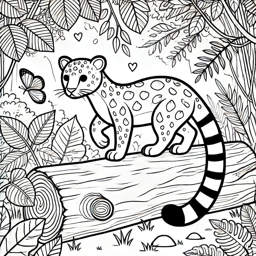 Ausmalbild - Jaguarundi im Dschungel - Jaguarundi, Dschungel, Wildkatze, Tiere