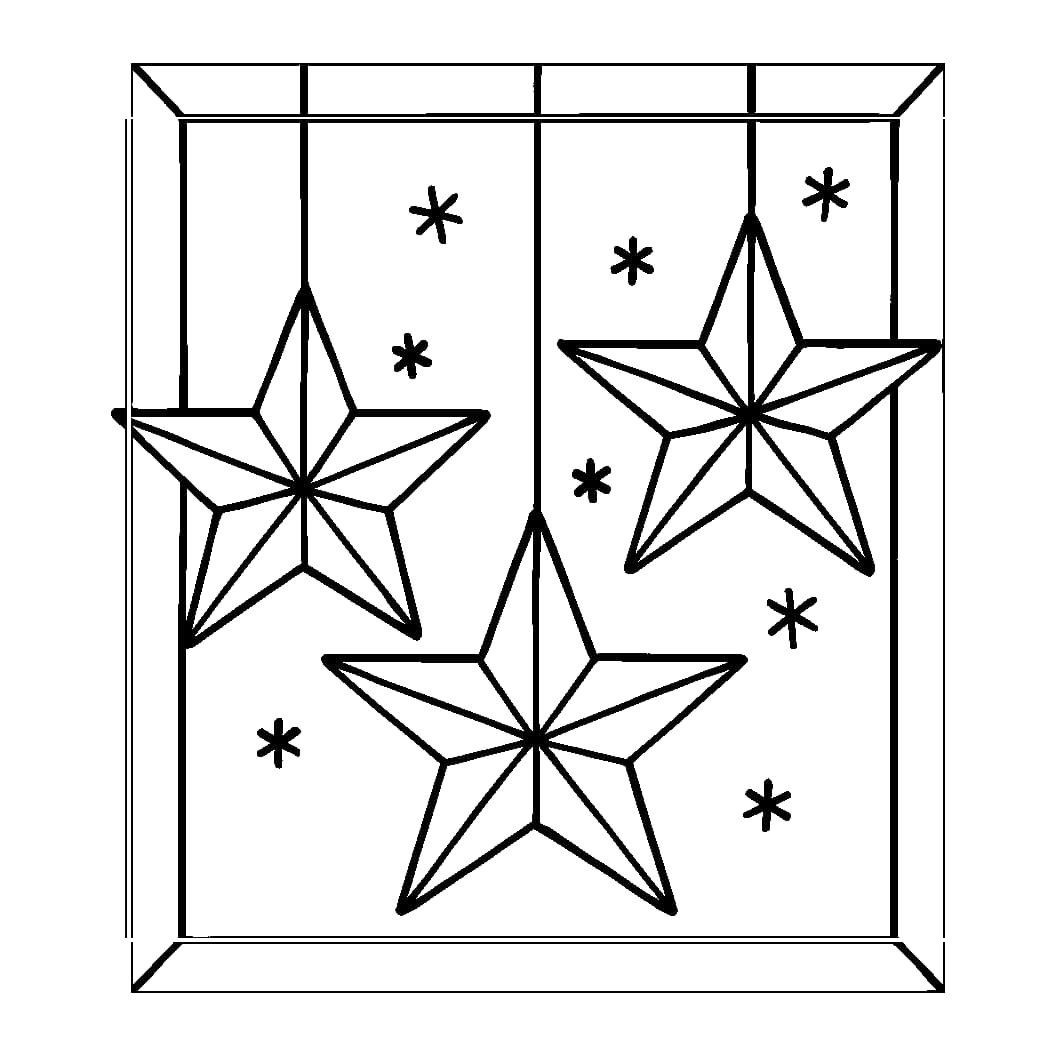 Ausmalbild - Adventssterne am Fenster - Advent, Sterne, Fenster, Weihnachten