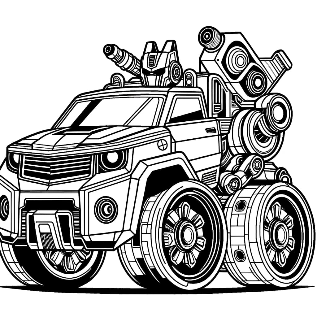 Ausmalbild - Roboter Auto - Roboter, Auto, Umwandlung