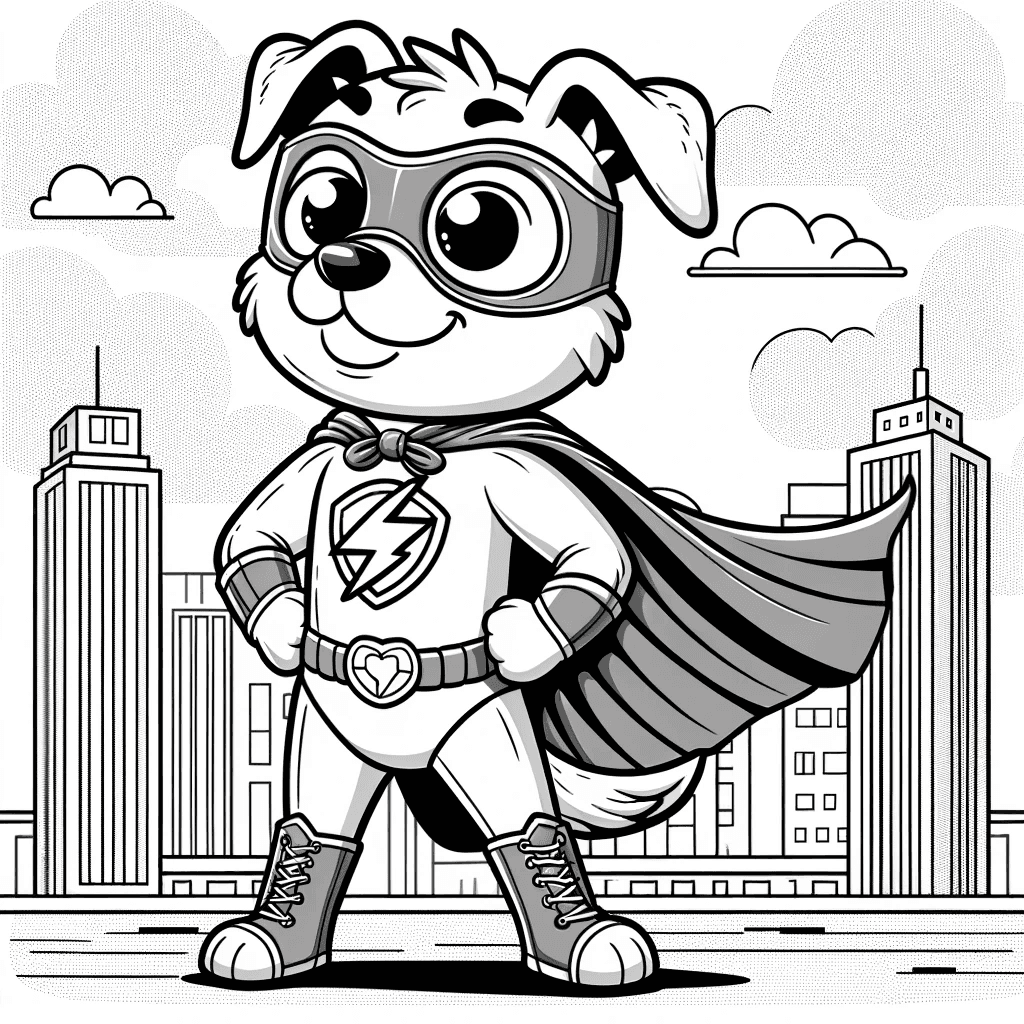 Ausmalbild - Superhelden-Hund auf der Mission - Superheld, Hund, Umhang, Maske