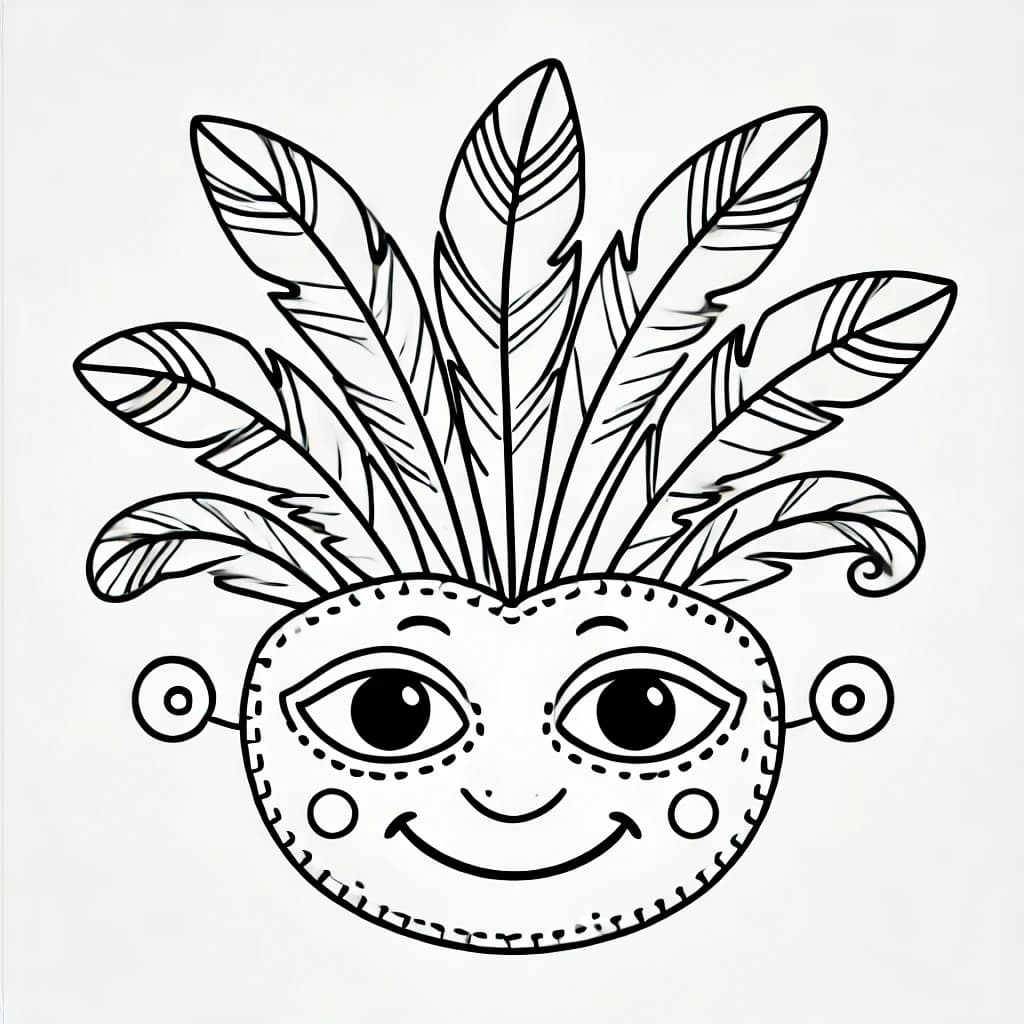 Ausmalbild - Lustige Feder-Maske - Maske, Federn, Karneval, Grinsen