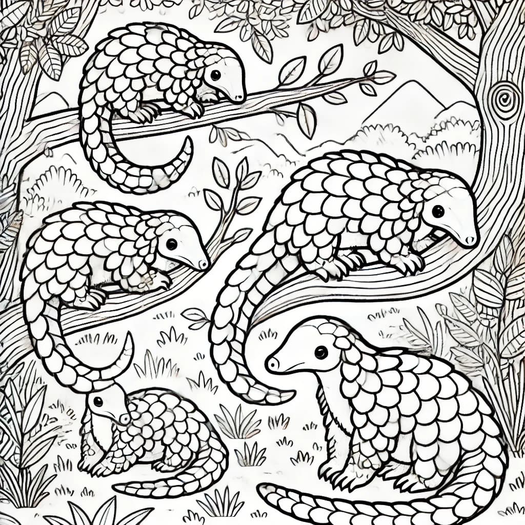 Ausmalbild - Pangoline im Dschungel - Pangolin, Dschungel, Tiere, Kinder