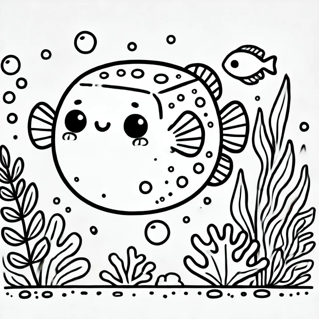 Ausmalbild - Lustiger Kofferfisch unter Wasser - Fisch, Kofferfisch, Meer, Unterwasserwelt