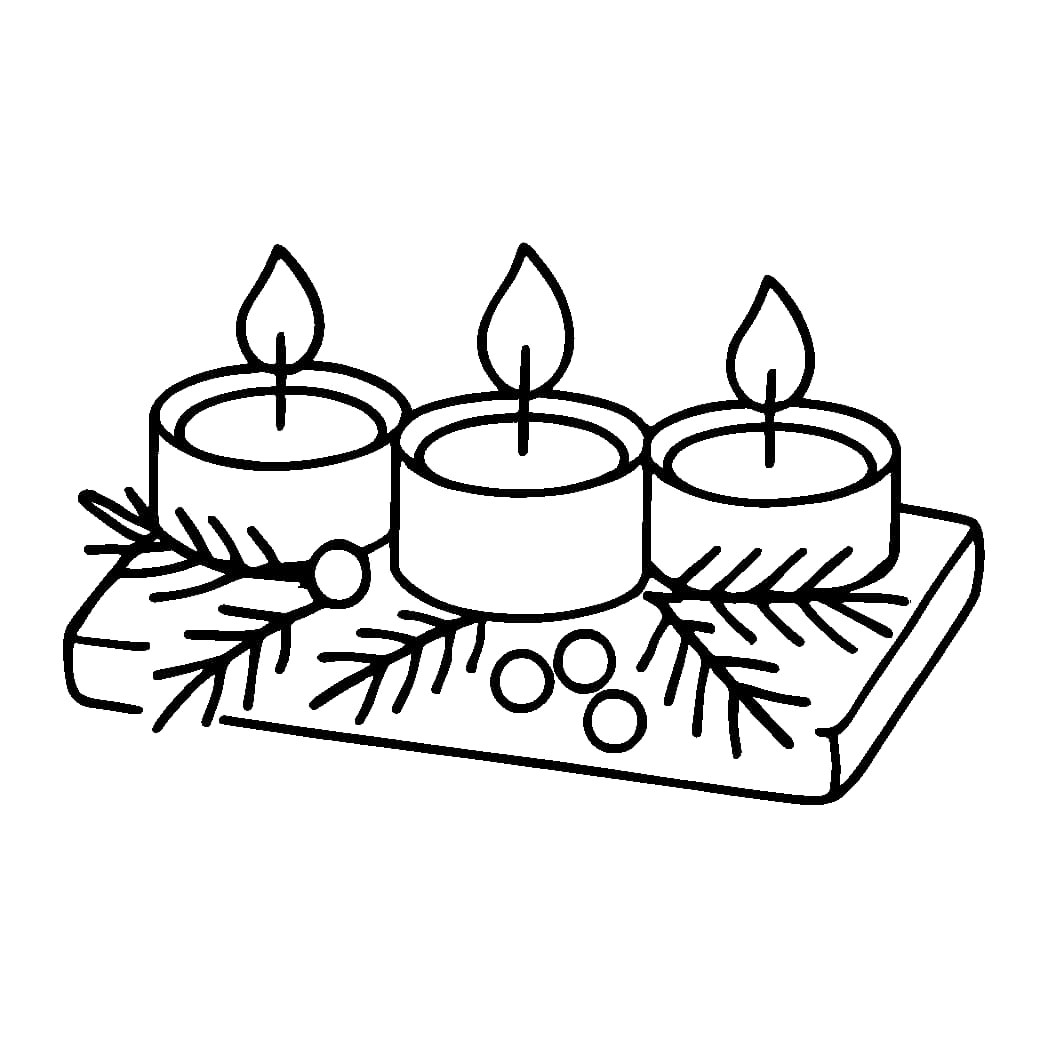 Ausmalbild - Teelichter mit Tannenzweigen - Advent, Kerze, Teelicht, Tannenzweig