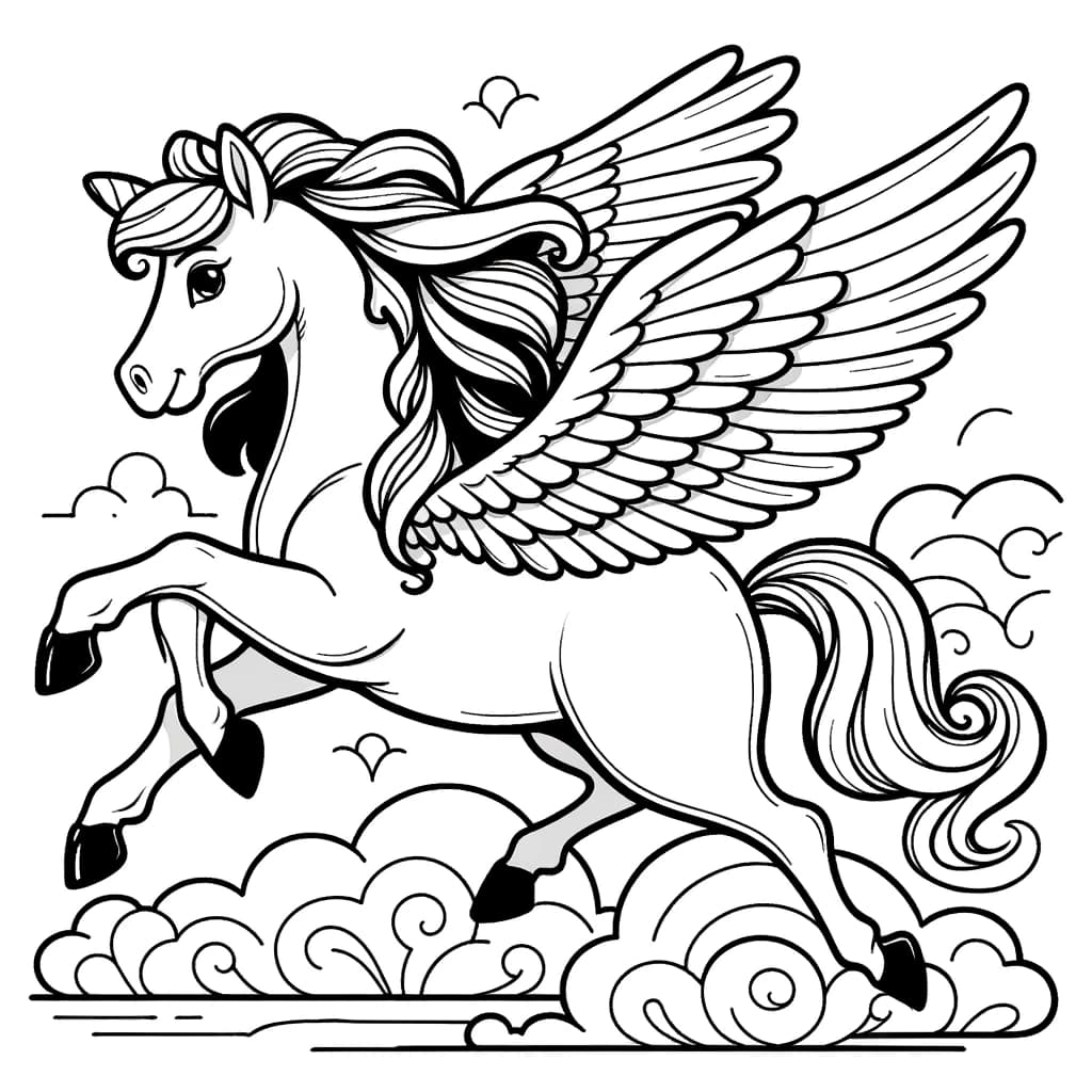 Ausmalbild - Der spielende Pegasus - Pegasus, Flügel, prancen, Fantasie