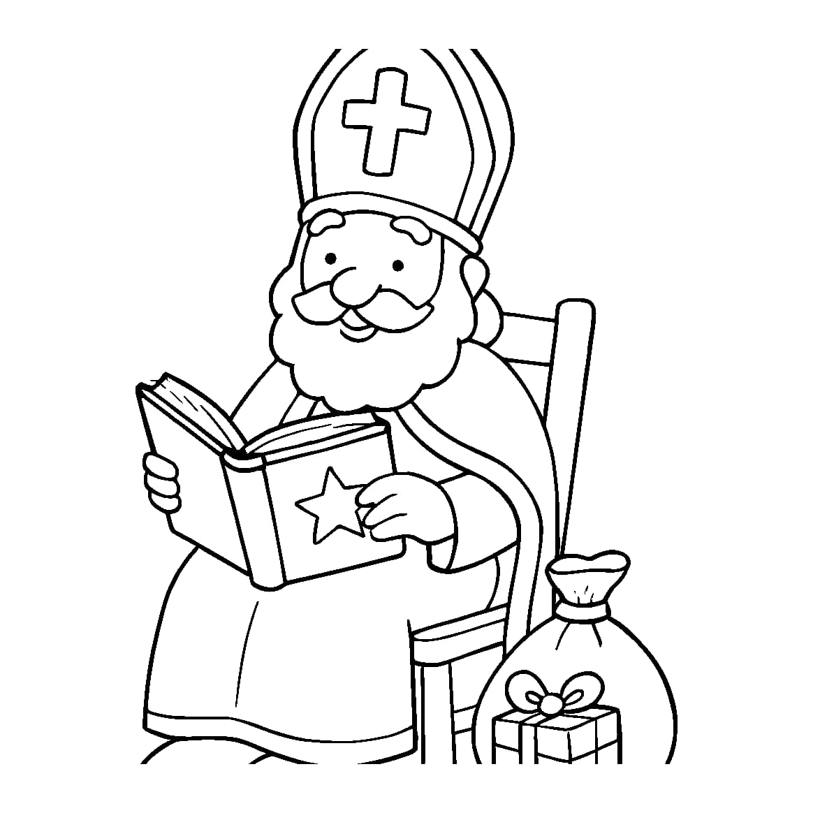 Ausmalbild - Nikolaus mit dem goldenen Buch - Nikolaus, Buch, Geschenke