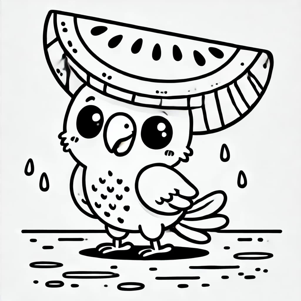 Ausmalbild - Papagei mit Melonenhut - Papagei, Melone, Hut, Vogel