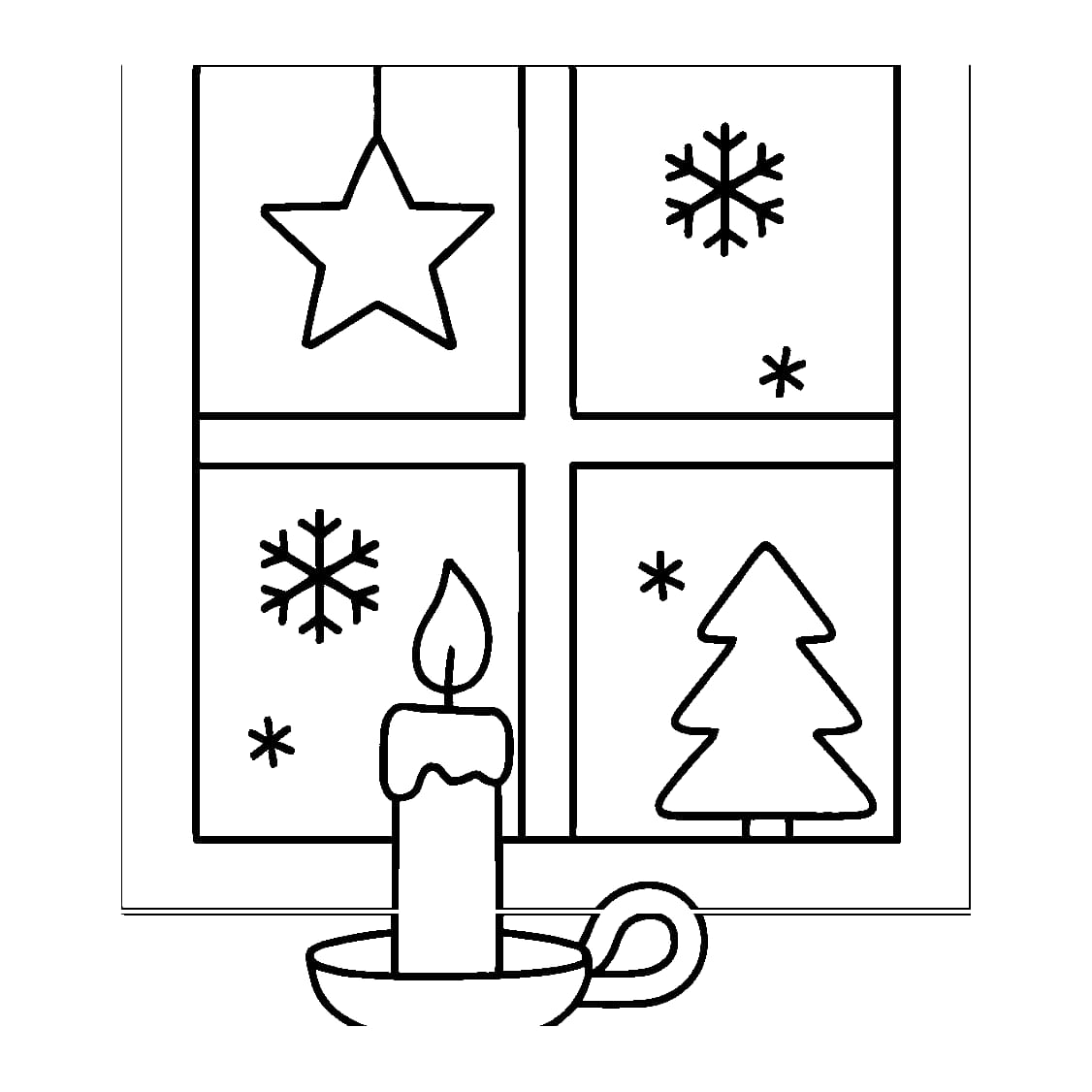 Ausmalbild - Adventsfenster mit Kerze - Advent, Fenster, Kerze, Weihnachten