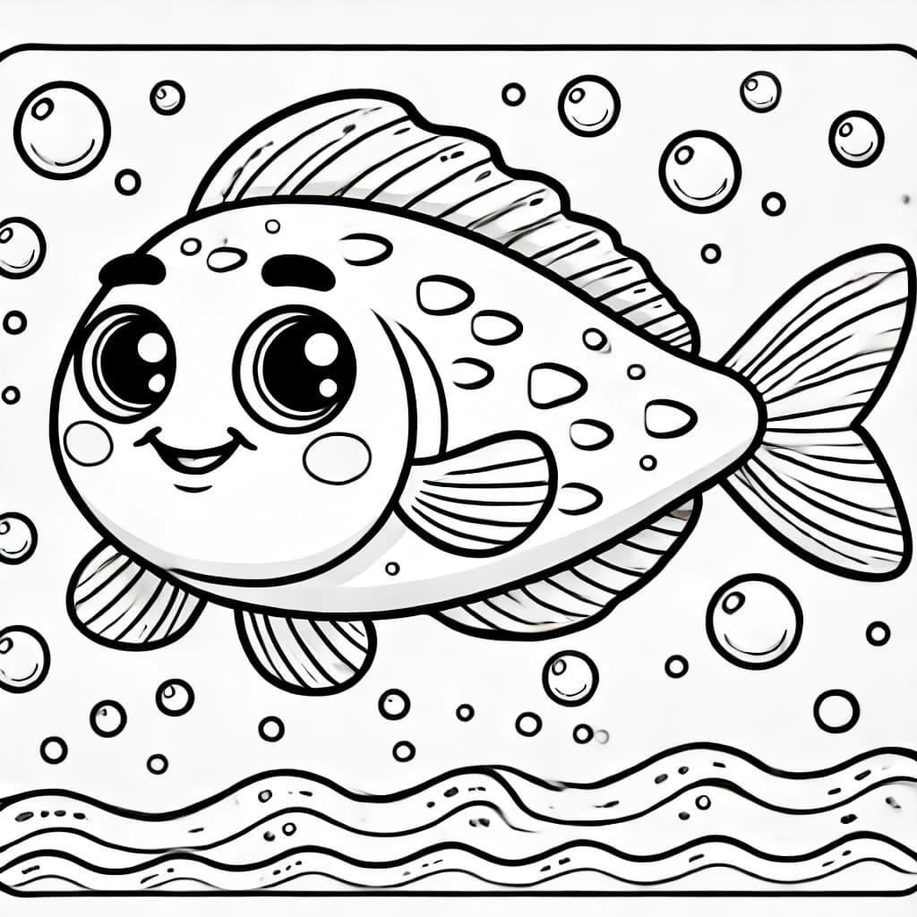 Ausmalbild - Fröhlicher Kabeljau im Meer - Kabeljau, Fisch, Meer, Unterwasserwelt
