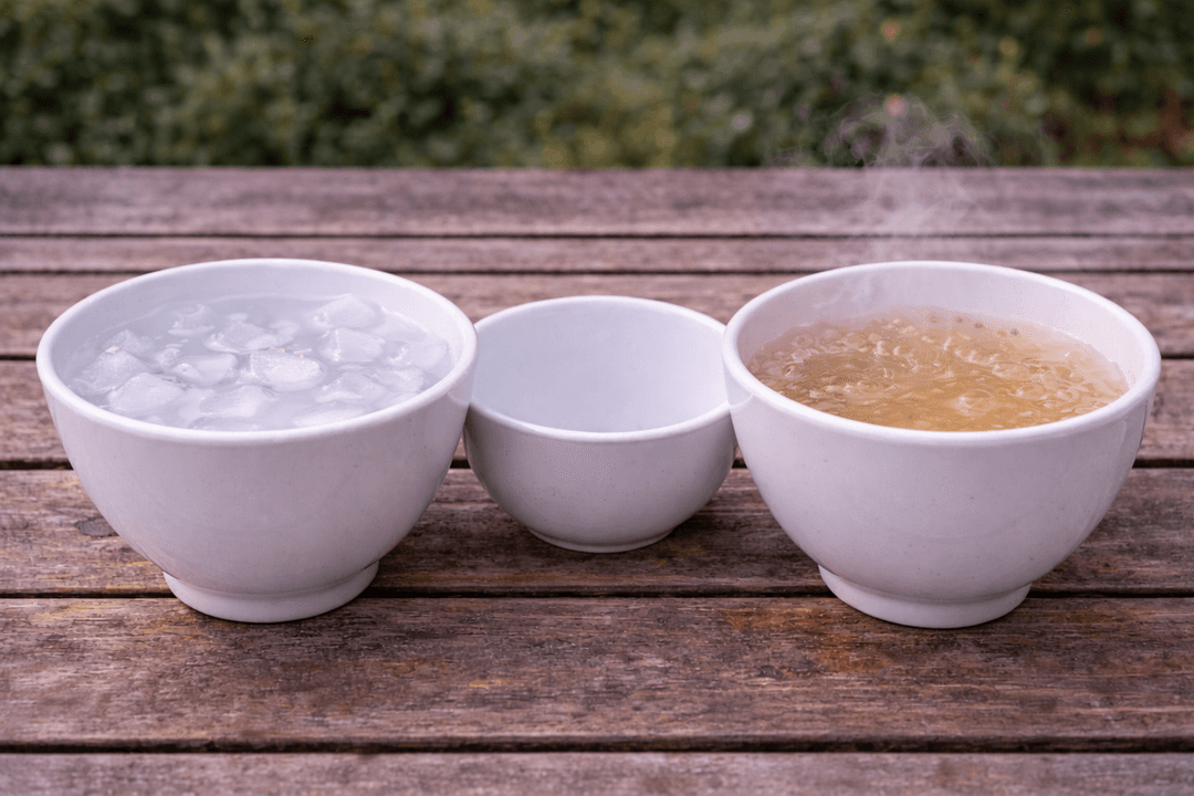 Experiment experimentieren - Warm oder kalt? Experiment mit drei Schüsseln Wasser ab 5 Jahren
