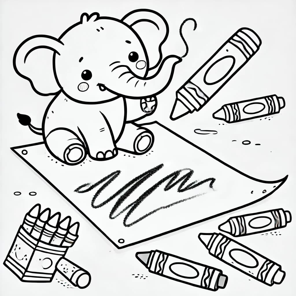 Ausmalbild - Der malende Elefant - Elefant, Malen, Buntstifte, Zeichnen