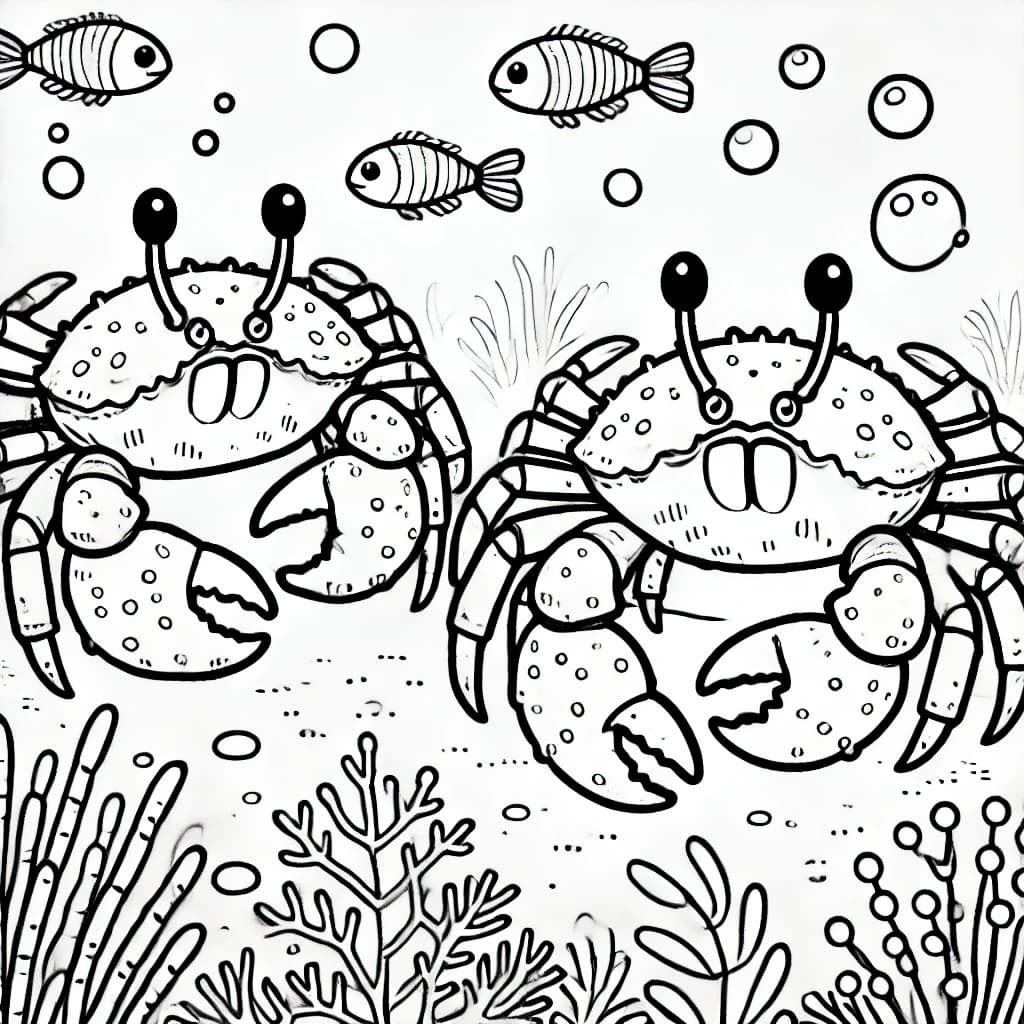 Ausmalbild - Tasmanische Riesenkrabben unter Wasser - Krabbe, Meer, Wirbellose, Unterwasser