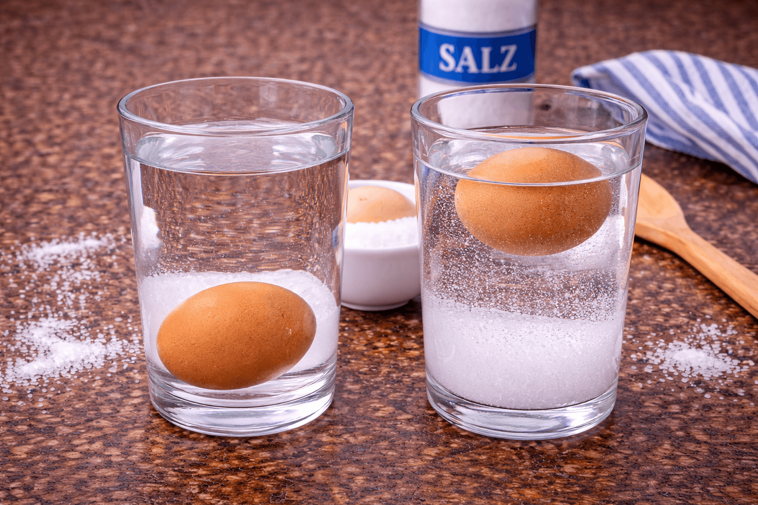 Experiment - Das geheimnisvolle Ei – Schweben oder Sinken? - Ei-Experiment mit Wasser und Salz