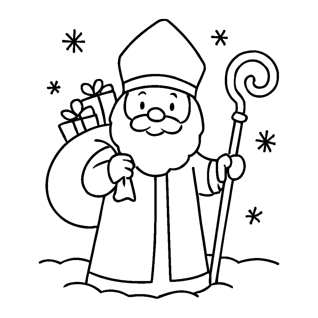 Ausmalbild - Nikolaus mit Geschenkesack - Nikolaus, Geschenke, Sack, Winter
