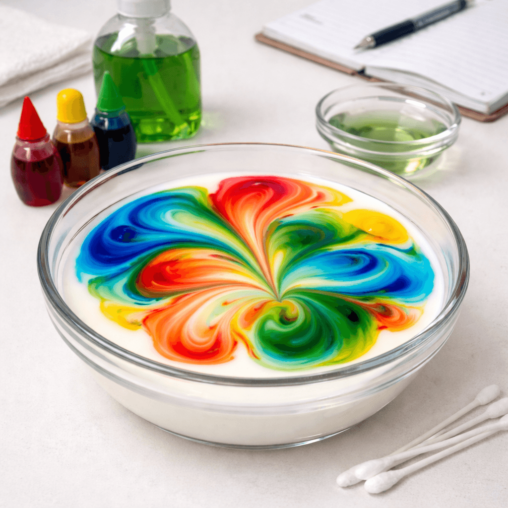 Experiment Ergebnis - Experiment mit Milch und Spülmittel: bunte Farbwirbel ab 4 Jahren
