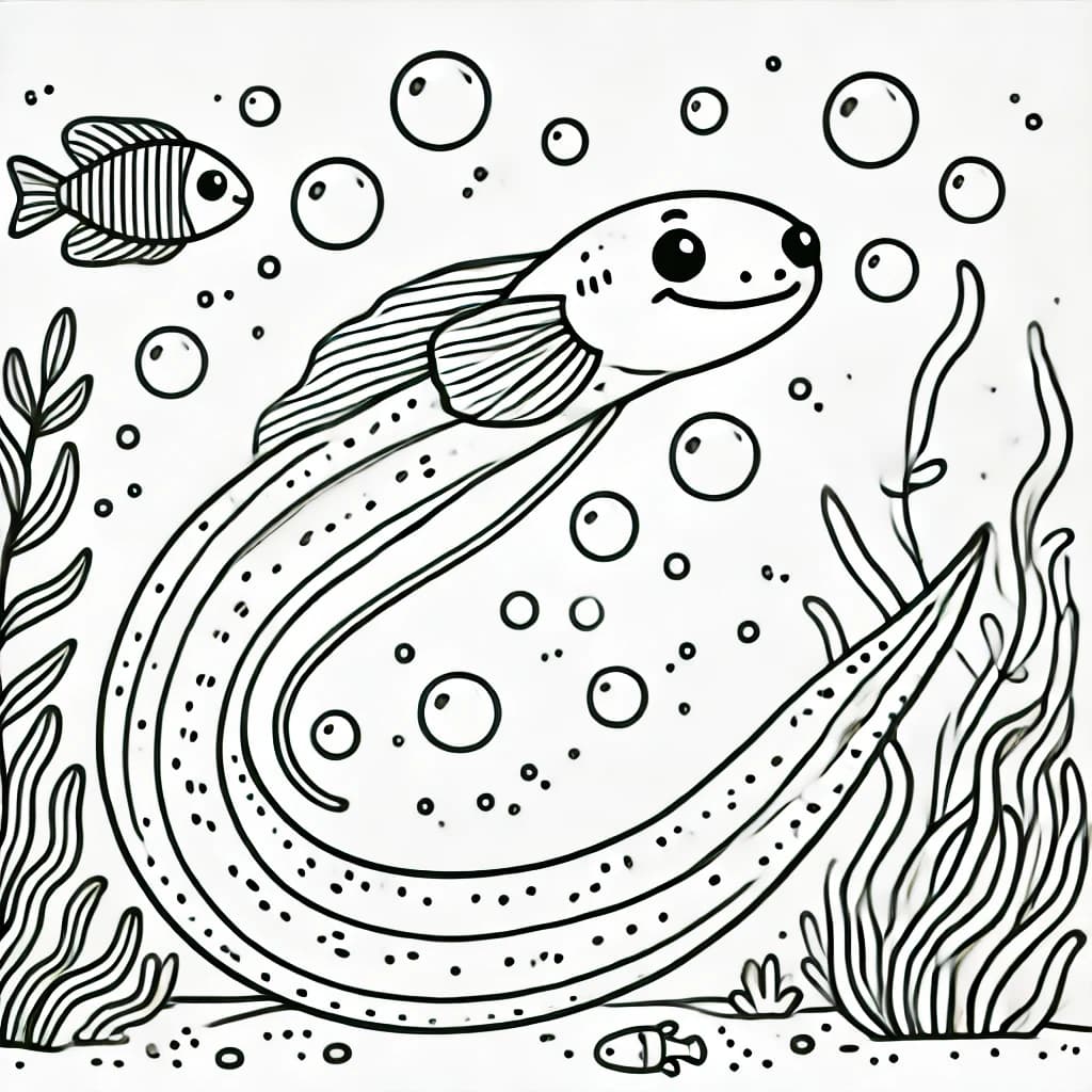 Ausmalbild - Zitteraal im Wasser - Zitteraal, Unterwasser, Fische, Meer