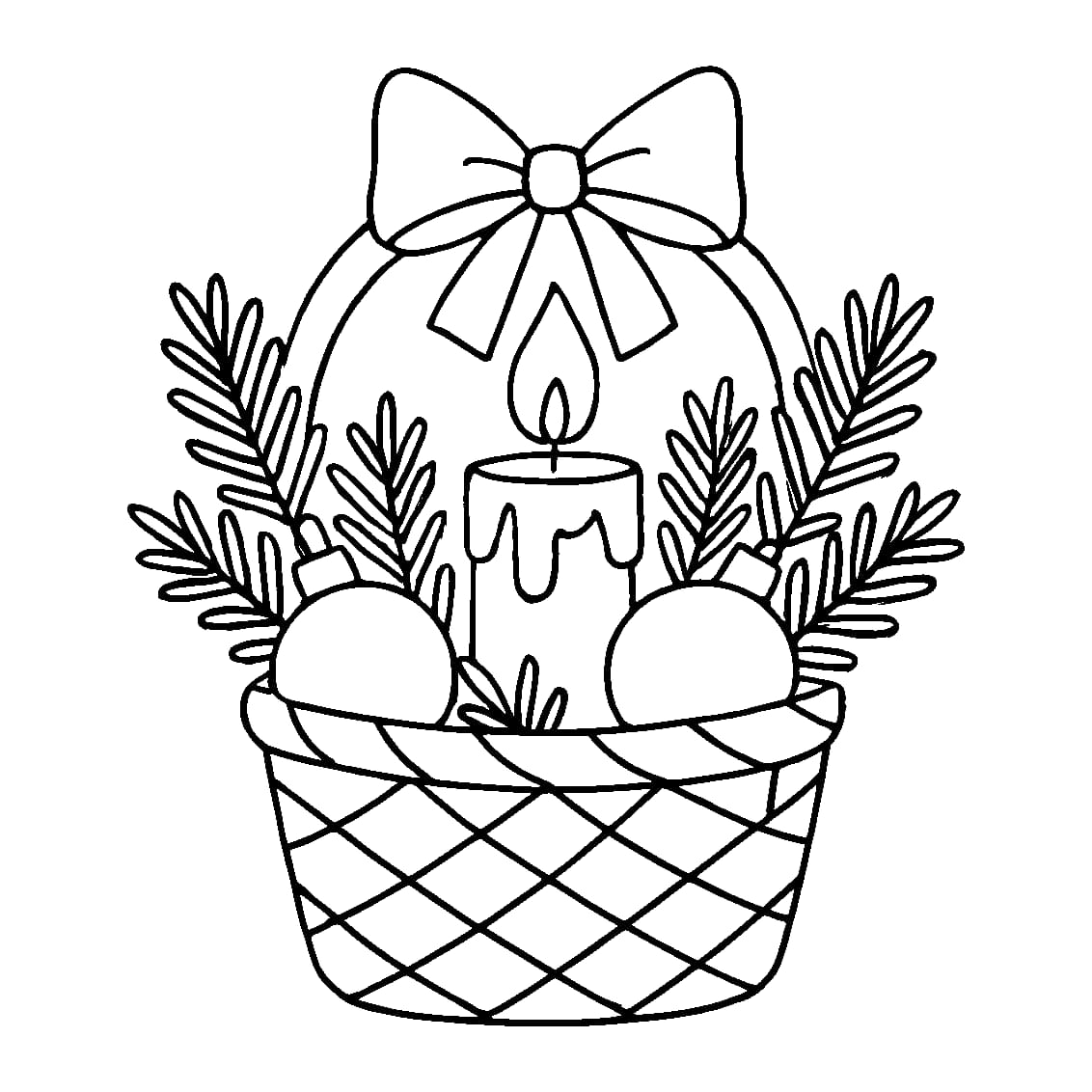 Ausmalbild - Adventsgesteck im Körbchen - Advent, Adventsgesteck, Kerze, Tannenzweig