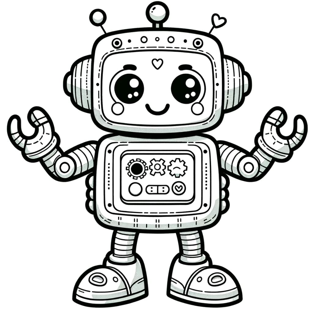 Ausmalbild - Der freundliche Roboter - Roboter, Antennen, Gears, Herz