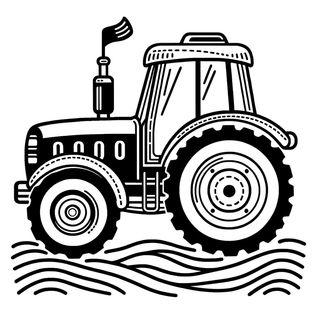 Ausmalbild - Traktor auf dem Feld - Traktor, Feld, Bauernhof, Fahrzeug