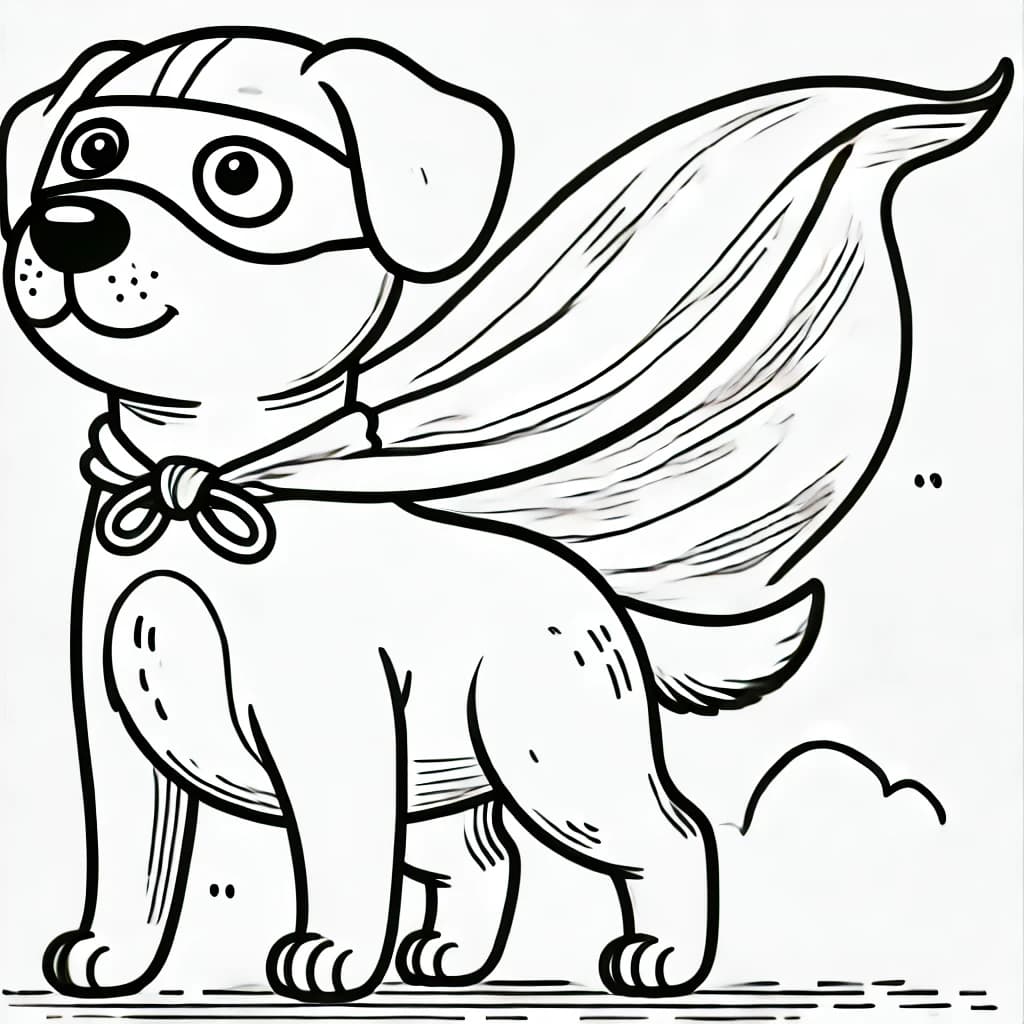 Ausmalbild - Superhund in Aktion - Hund, Superheld, Umhang, Maske